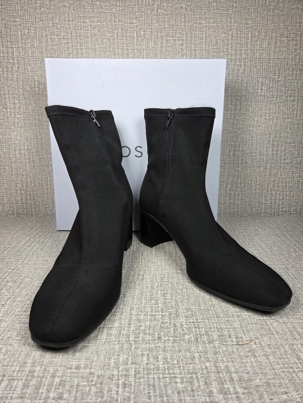 Aerosoles Corinda Black Stretch Fabric Block Heel Ankle Boots Women's 9.5 $132